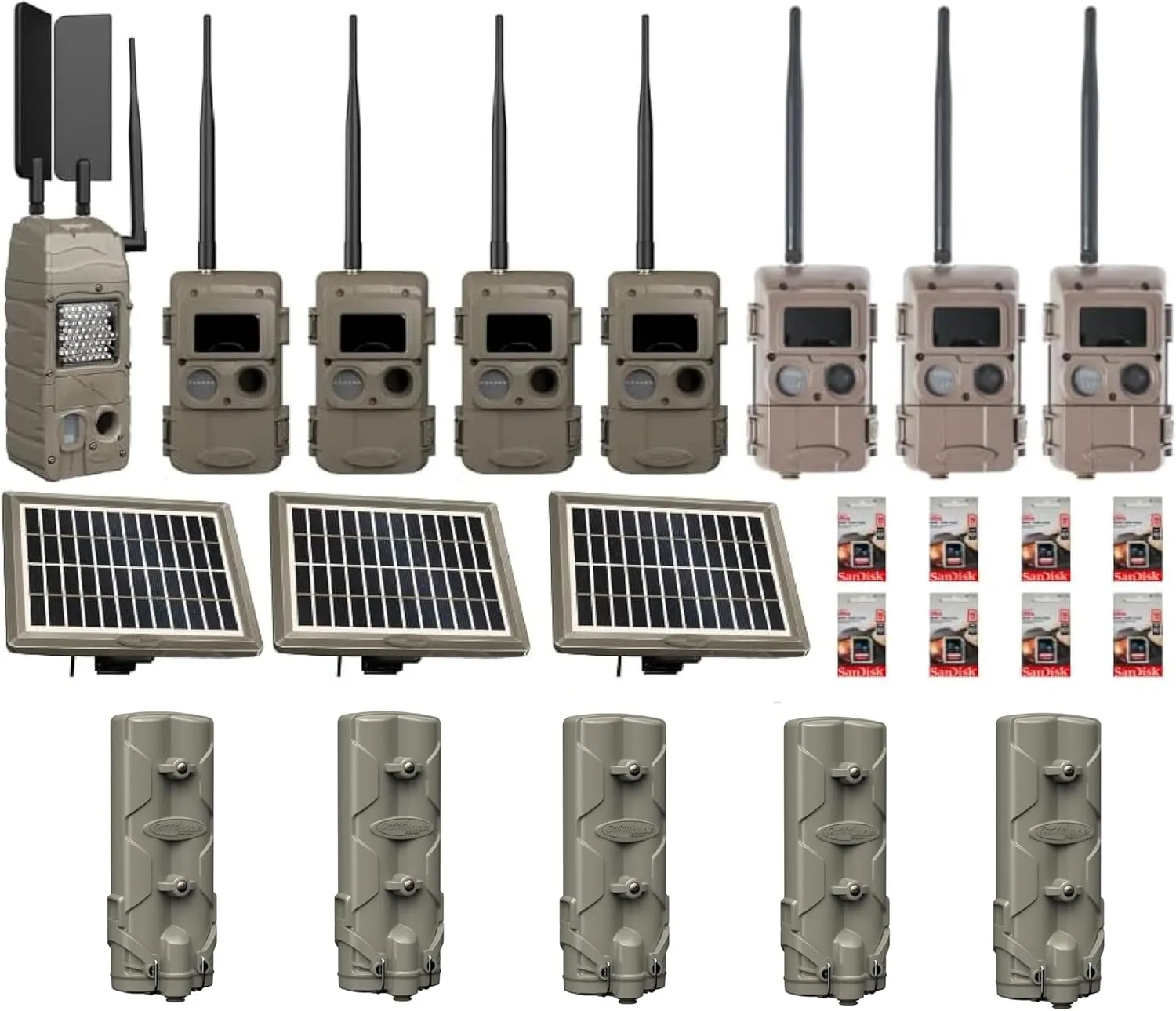 Cuddeback 1 L Series Home Cellular Unit Powered by Verizon or AT&T 7 Remote Cameras L Series 3 Solar Power Banks Models PW-3600 5 Battery Power Banks New Model 8 16GB SD Cards 1 HW Hat New