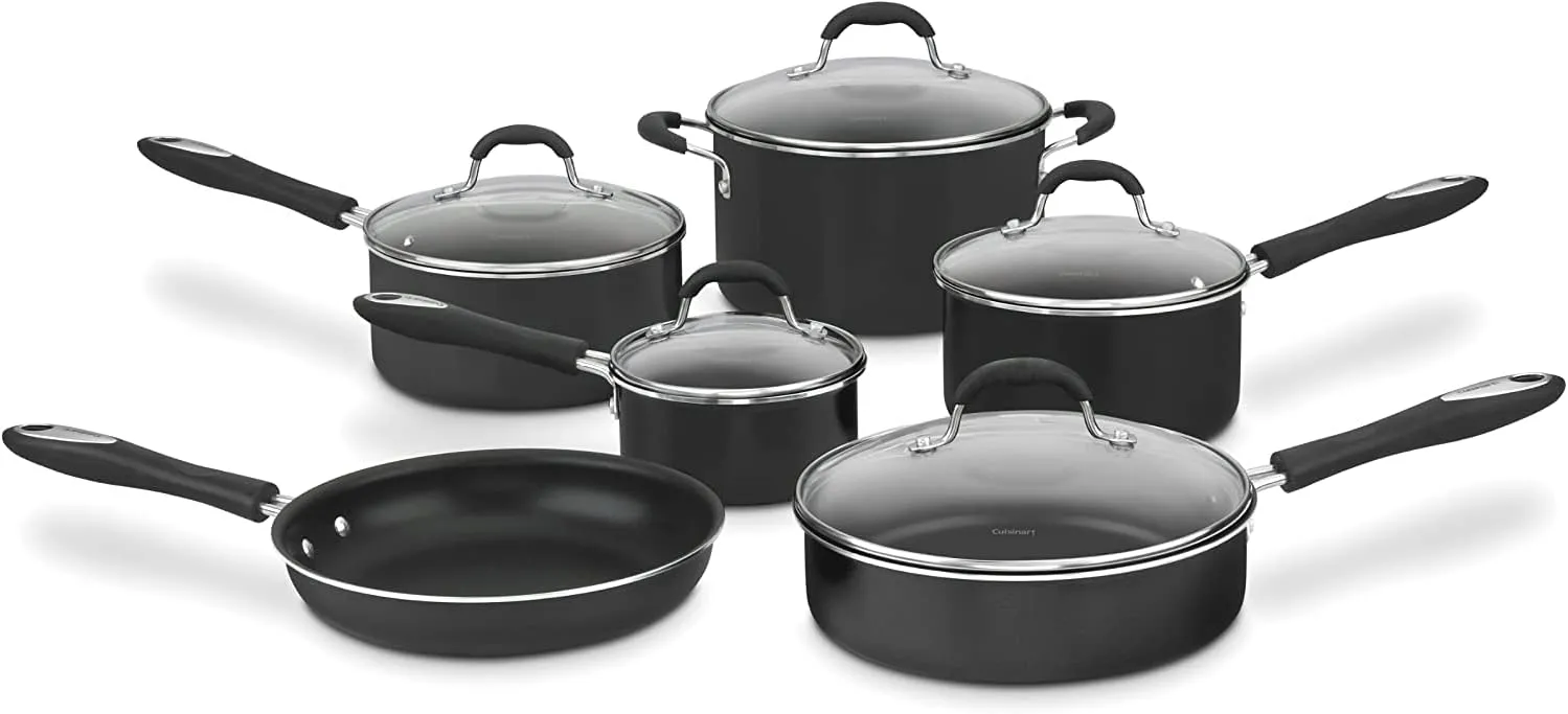 Cuisinart 11-Piece Nonstick Cookware Set, Black, 55-11BK & 12-Inch Deep Fry Pan w/Cover, Chef's Classic Nonstick Hard Anodized Collection, 622-30DFP1