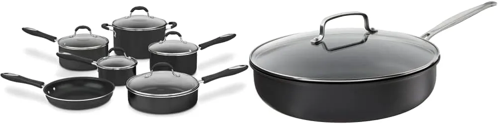 Cuisinart 11-Piece Nonstick Cookware Set, Black, 55-11BK & 12-Inch Deep Fry Pan w/Cover, Chef's Classic Nonstick Hard Anodized Collection, 622-30DFP1