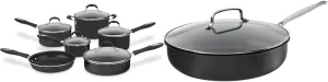 Cuisinart 11-Piece Nonstick Cookware Set, Black, 55-11BK & 12-Inch Deep Fry Pan w/Cover, Chef's Classic Nonstick Hard Anodized Collection, 622-30DFP1