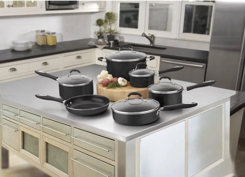 Cuisinart 11-Piece Nonstick Cookware Set, Black, 55-11BK & 12-Inch Deep Fry Pan w/Cover, Chef's Classic Nonstick Hard Anodized Collection, 622-30DFP1