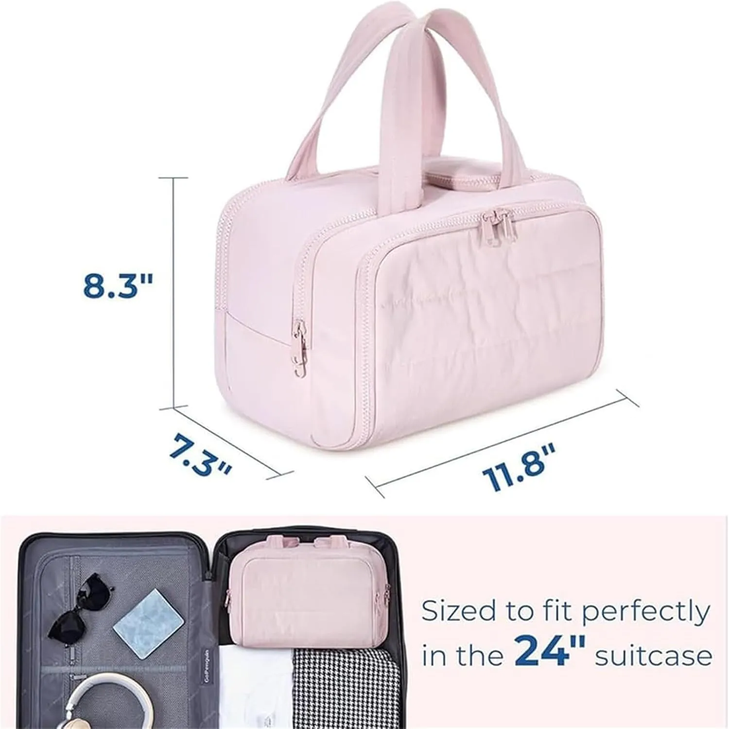 Cureaway Travel Cosmetic Bag, Curetoaway Large Capacity Wide-Open Travel Cosmetic Bag, Lightweight Waterproof, Dry-And-Wet Separation (Purple)