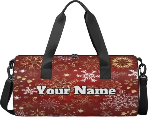Custom Gym Bag for Women Men with Name, Personalized Christmas Duffel Bag for Sports, Waterproof Dance Bag, Lightweight Carryon Gym Bag, red Holiday Snowflake