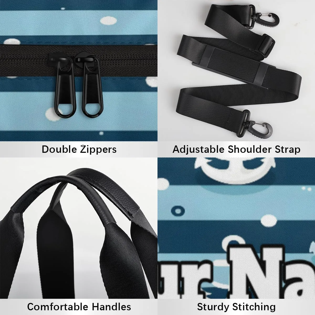 Custom Gym Bag for Women Men with Name, Personalized Nautical Duffel Bag for Sports, Waterproof Dance Bag, Lightweight Carryon Gym Bag, Nautical Stripe