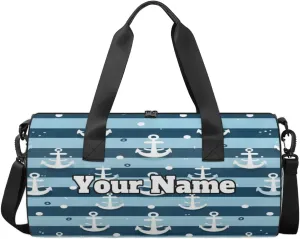 Custom Gym Bag for Women Men with Name, Personalized Nautical Duffel Bag for Sports, Waterproof Dance Bag, Lightweight Carryon Gym Bag, Nautical Stripe
