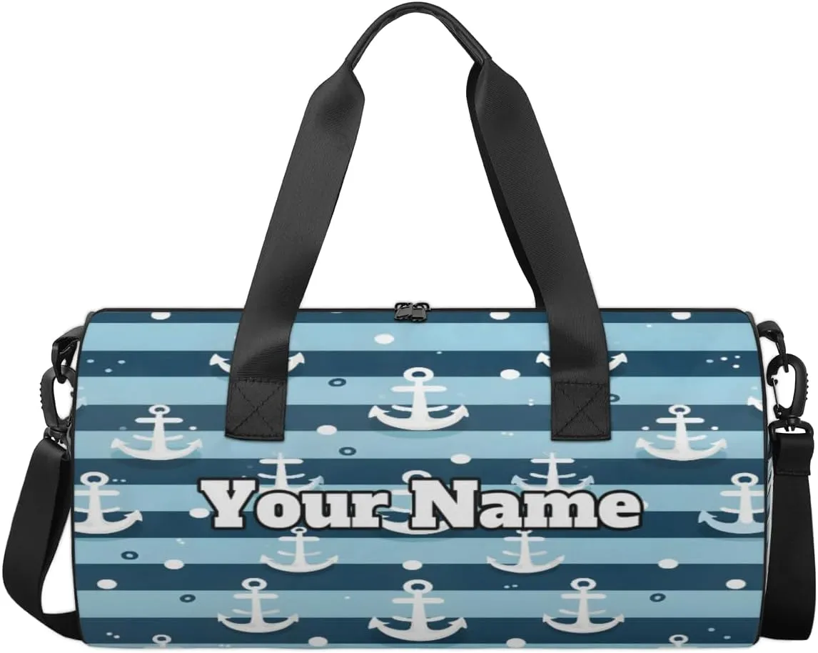 Custom Gym Bag for Women Men with Name, Personalized Nautical Duffel Bag for Sports, Waterproof Dance Bag, Lightweight Carryon Gym Bag, Nautical Stripe