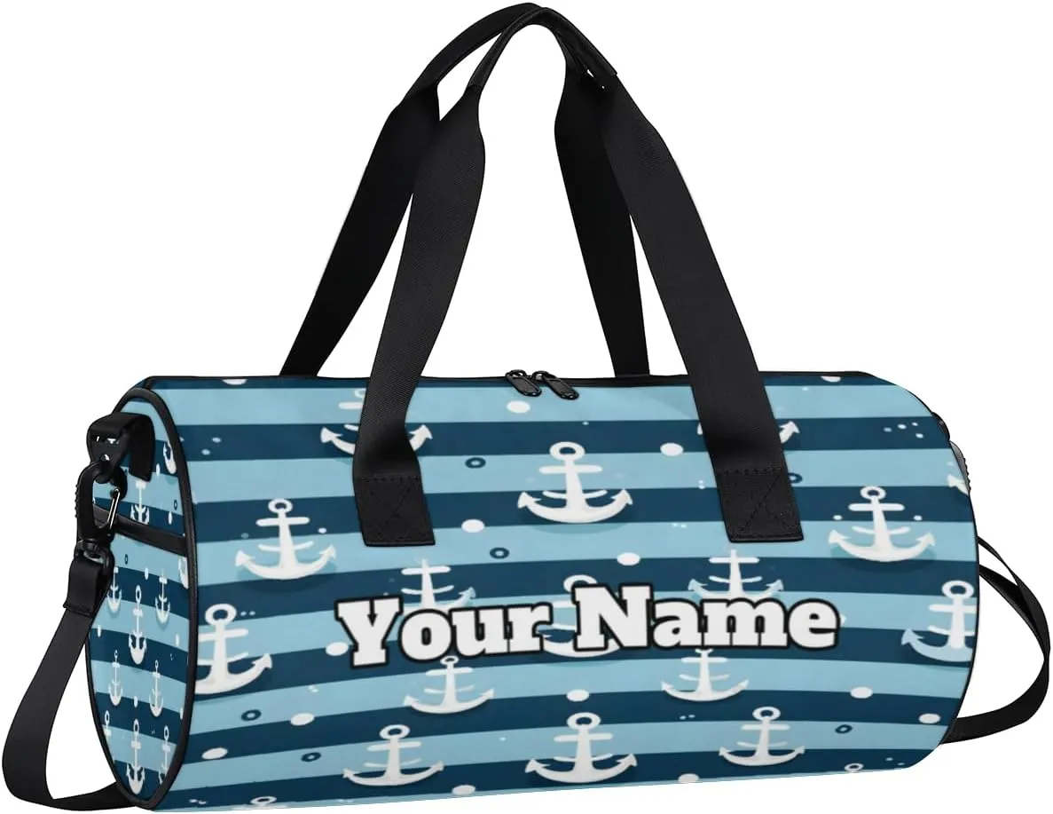 Custom Gym Bag for Women Men with Name, Personalized Nautical Duffel Bag for Sports, Waterproof Dance Bag, Lightweight Carryon Gym Bag, Nautical Stripe