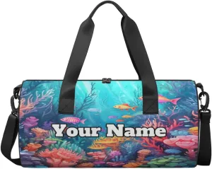 Custom Gym Bag for Women Men with Name, Personalized Ocean Animal Duffel Bag for Sports, Waterproof Dance Bag, Lightweight Carryon Gym Bag, Ocean Theme