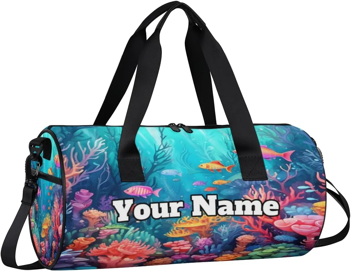 Custom Gym Bag for Women Men with Name, Personalized Ocean Animal Duffel Bag for Sports, Waterproof Dance Bag, Lightweight Carryon Gym Bag, Ocean Theme