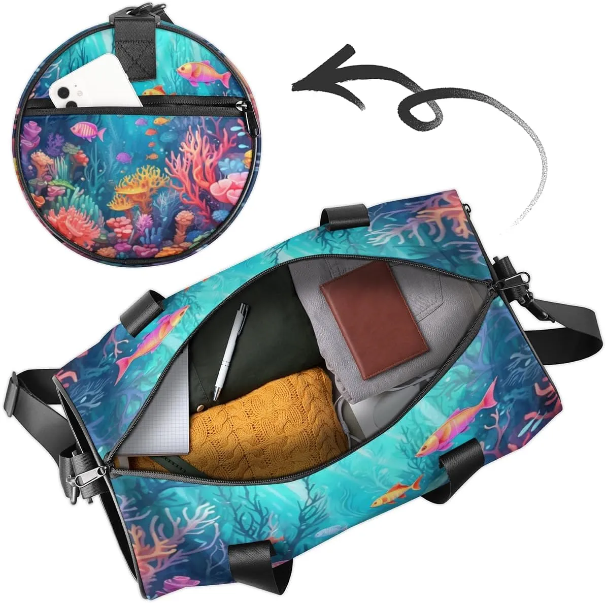 Custom Gym Bag for Women Men with Name, Personalized Ocean Animal Duffel Bag for Sports, Waterproof Dance Bag, Lightweight Carryon Gym Bag, Ocean Theme