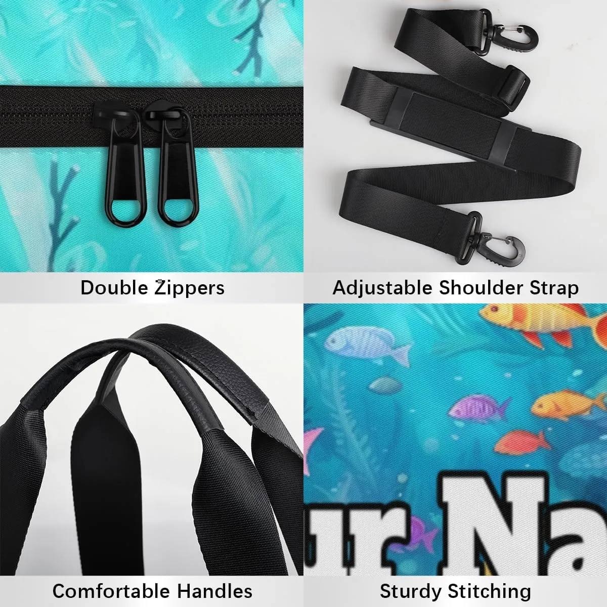 Custom Gym Bag for Women Men with Name, Personalized Ocean Animal Duffel Bag for Sports, Waterproof Dance Bag, Lightweight Carryon Gym Bag, Ocean Theme