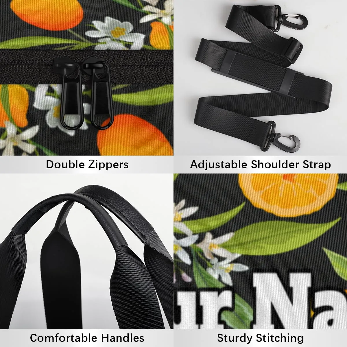 Custom Gym Bag for Women Men with Name, Personalized Tropical Lemon Duffel Bag for Sports, Waterproof Dance Bag, Lightweight Carryon Gym Bag, Flowers