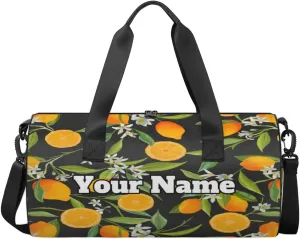 Custom Gym Bag for Women Men with Name, Personalized Tropical Lemon Duffel Bag for Sports, Waterproof Dance Bag, Lightweight Carryon Gym Bag, Flowers