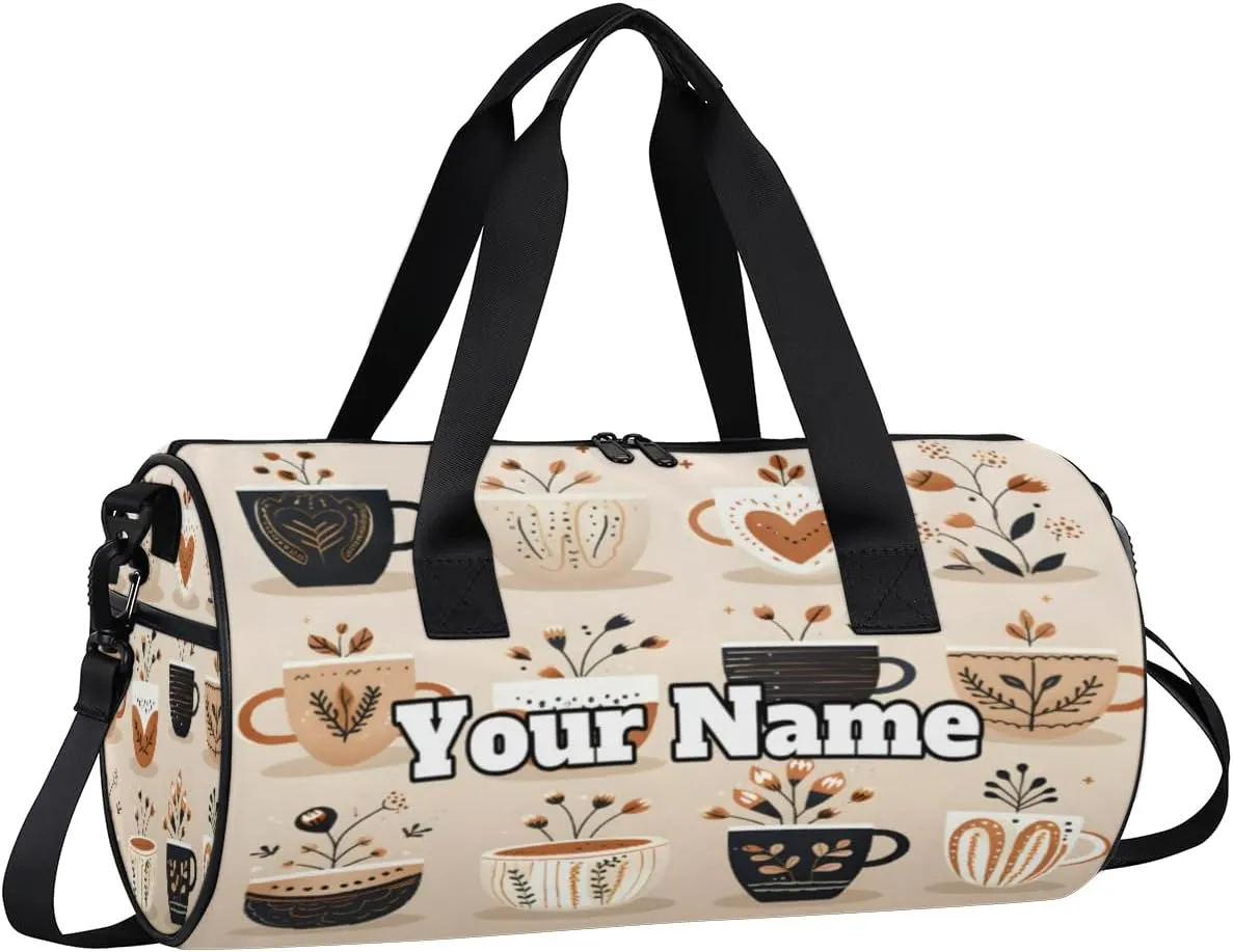 Custom Gym Bag for Women Men with Name, Personalized Various Coffee Duffel Bag for Sports, Waterproof Dance Bag, Lightweight Carryon Gym Bag, Coffee