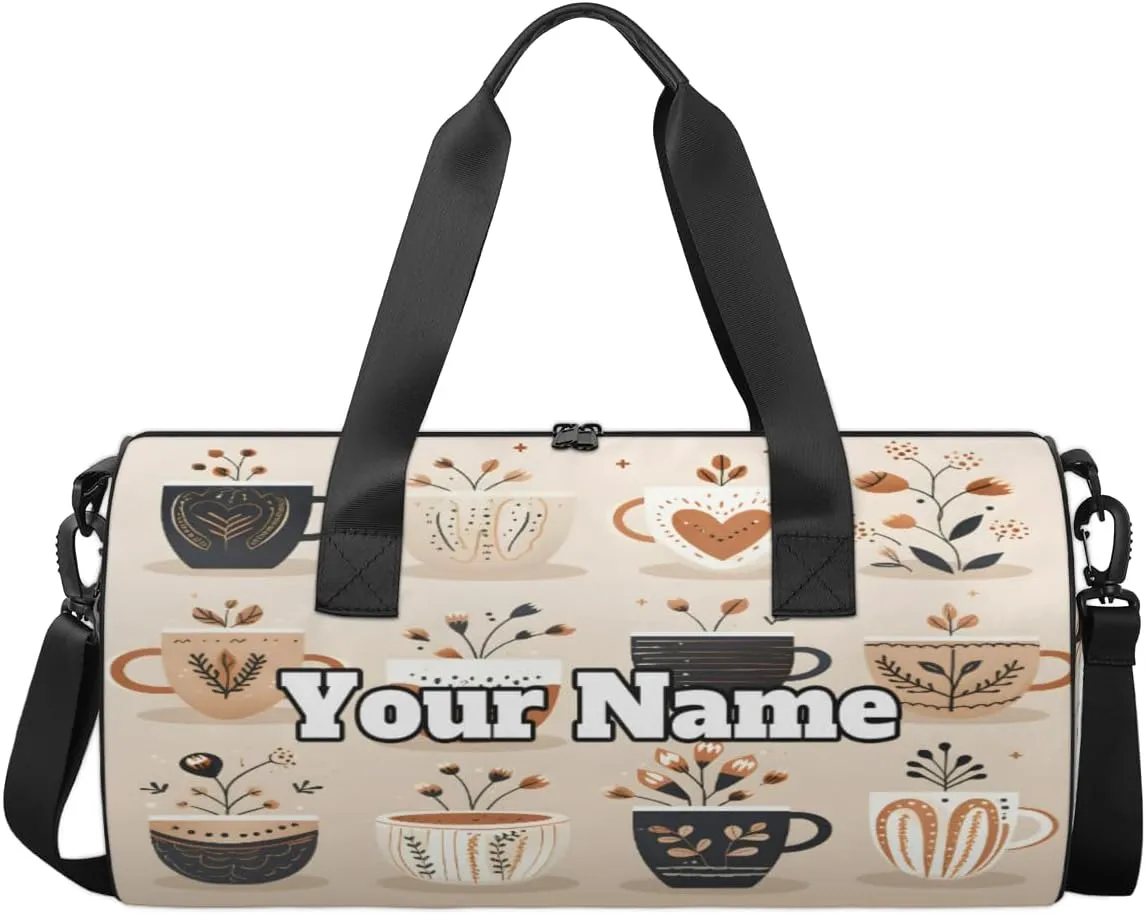 Custom Gym Bag for Women Men with Name, Personalized Various Coffee Duffel Bag for Sports, Waterproof Dance Bag, Lightweight Carryon Gym Bag, Coffee