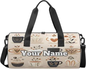 Custom Gym Bag for Women Men with Name, Personalized Various Coffee Duffel Bag for Sports, Waterproof Dance Bag, Lightweight Carryon Gym Bag, Coffee