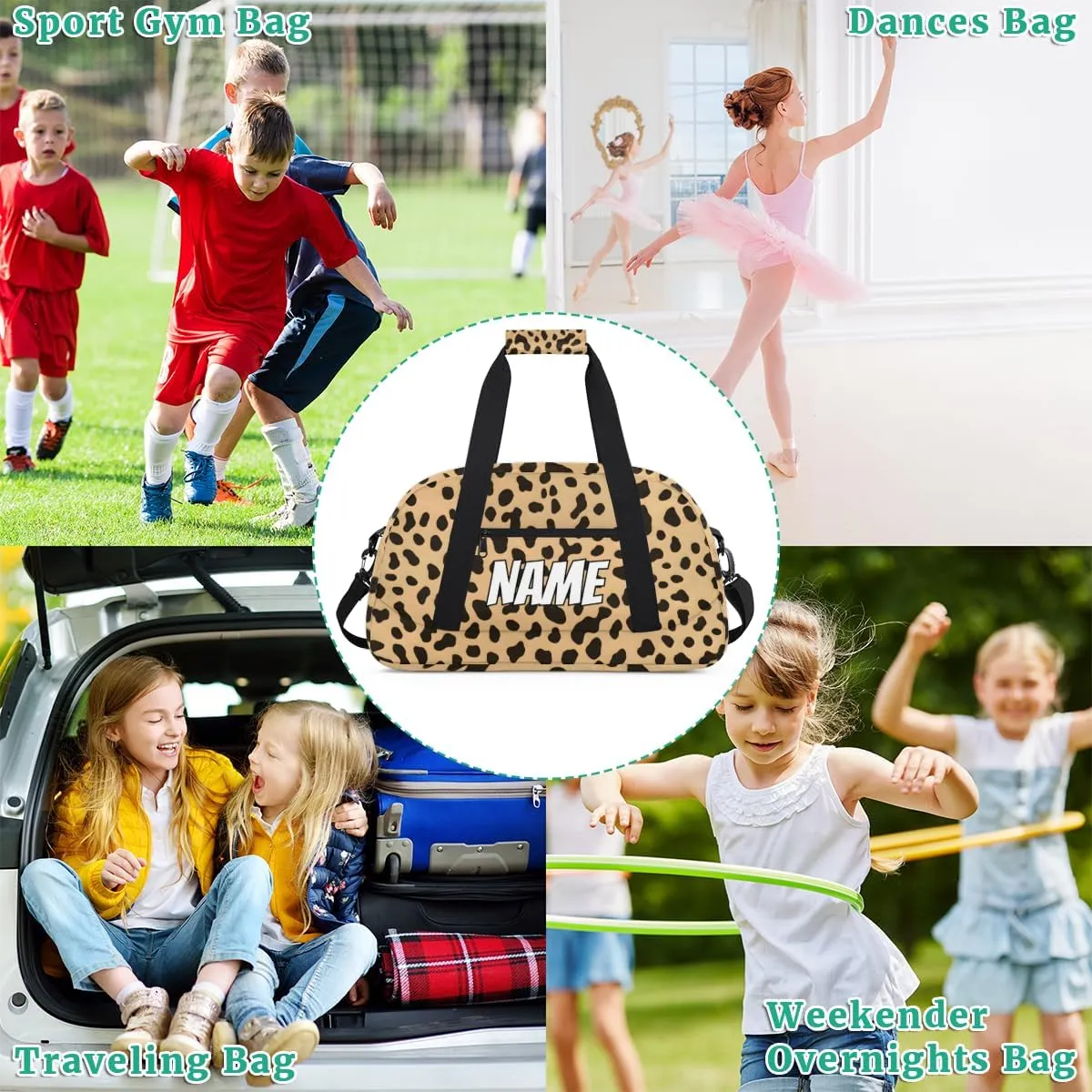 Custom Leopard Print Sports Gym Bag Personalized Wildlife Animal Skin Name Travel Duffel Bag Customized Weekender Overnight Bags for Women Men