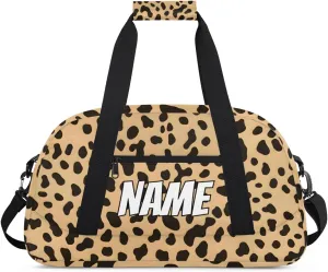 Custom Leopard Print Sports Gym Bag Personalized Wildlife Animal Skin Name Travel Duffel Bag Customized Weekender Overnight Bags for Women Men