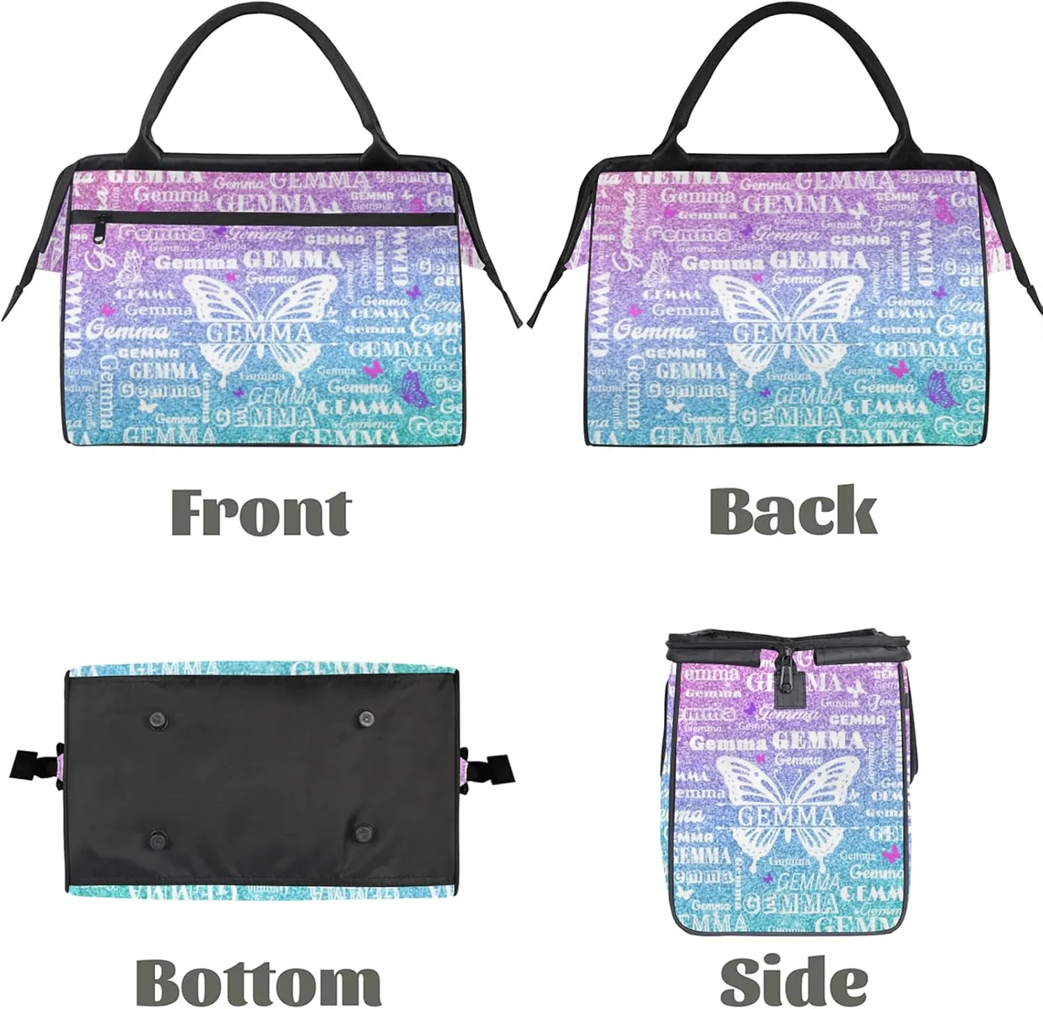 Custom Sport Duffel Bag with Name Butterfly Travel Overnight Bag for Women Men Waterproof Dance Ballet Bag Lightweight 15.2in, Gradient Blue