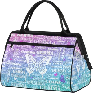 Custom Sport Duffel Bag with Name Butterfly Travel Overnight Bag for Women Men Waterproof Dance Ballet Bag Lightweight 15.2in, Gradient Blue