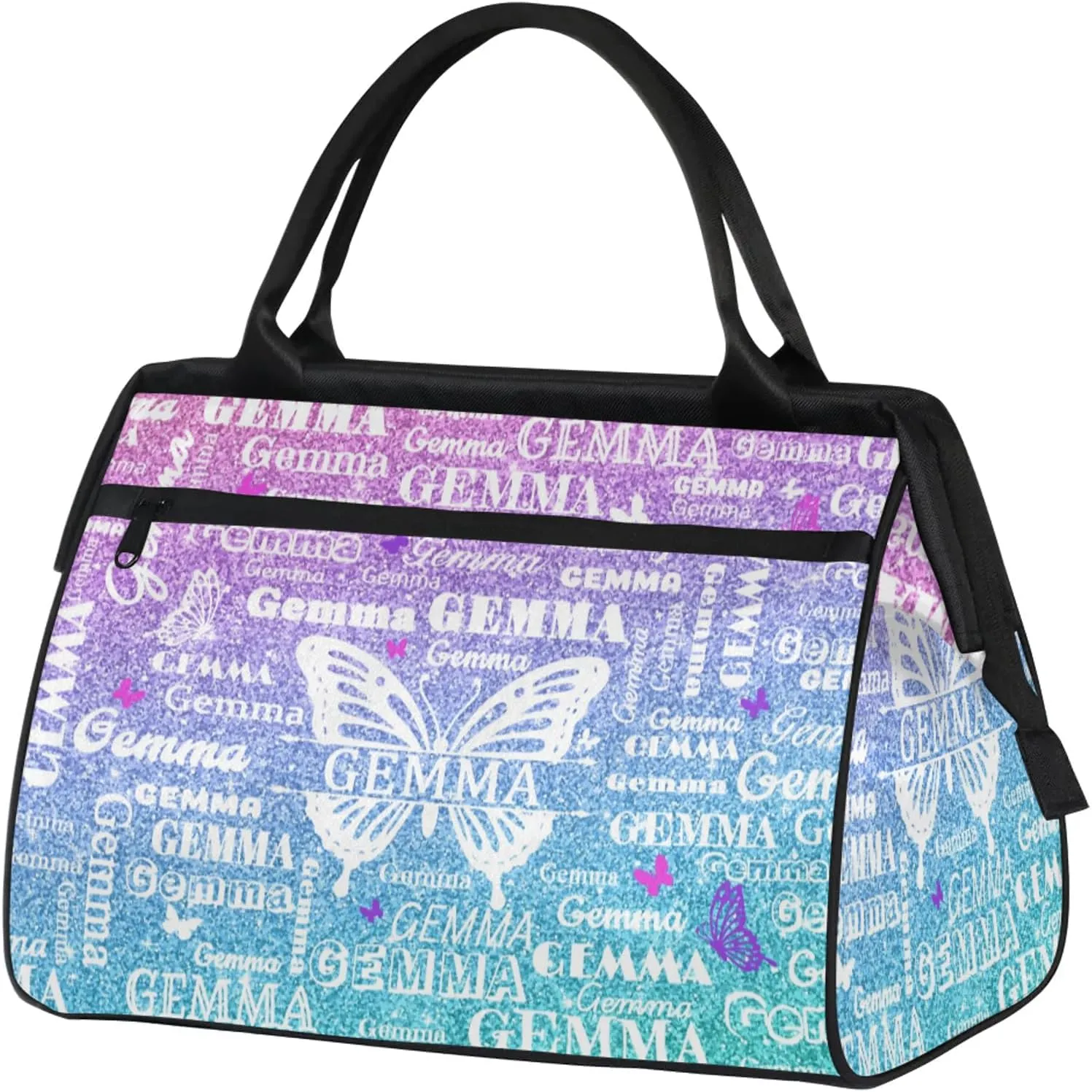 Custom Sport Duffel Bag with Name Butterfly Travel Overnight Bag for Women Men Waterproof Dance Ballet Bag Lightweight 15.2in, Gradient Blue