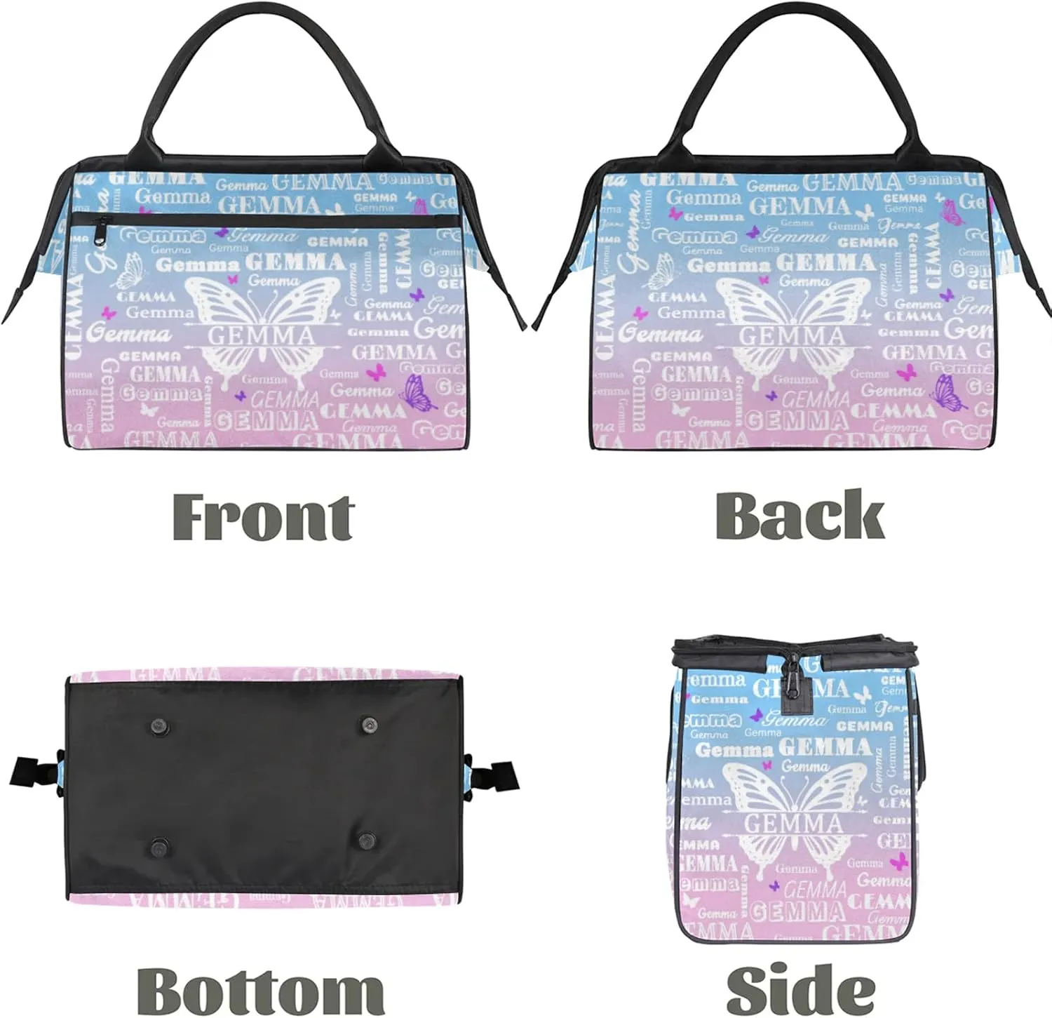 Custom Sport Duffel Bag with Name Butterfly Travel Overnight Bag for Women Men Waterproof Dance Ballet Bag Lightweight 15.2in, Sky Blue Pink