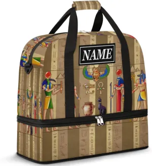 Customize Personalized Travel Duffel Bag Egypt Mural Pharaoh Hieroglyph Sport Gym Bag for Woman Man,Waterproof Foldable Weekend Overnight Bag for Yoga Workout Training with Shoe Compartment