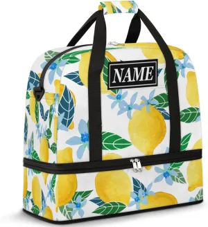 Customize Personalized Travel Duffel Bag Fruit Lemon Lime Flower Sport Gym Bag for Woman Man,Waterproof Foldable Weekend Overnight Bag for Yoga Workout Training with Shoe Compartment