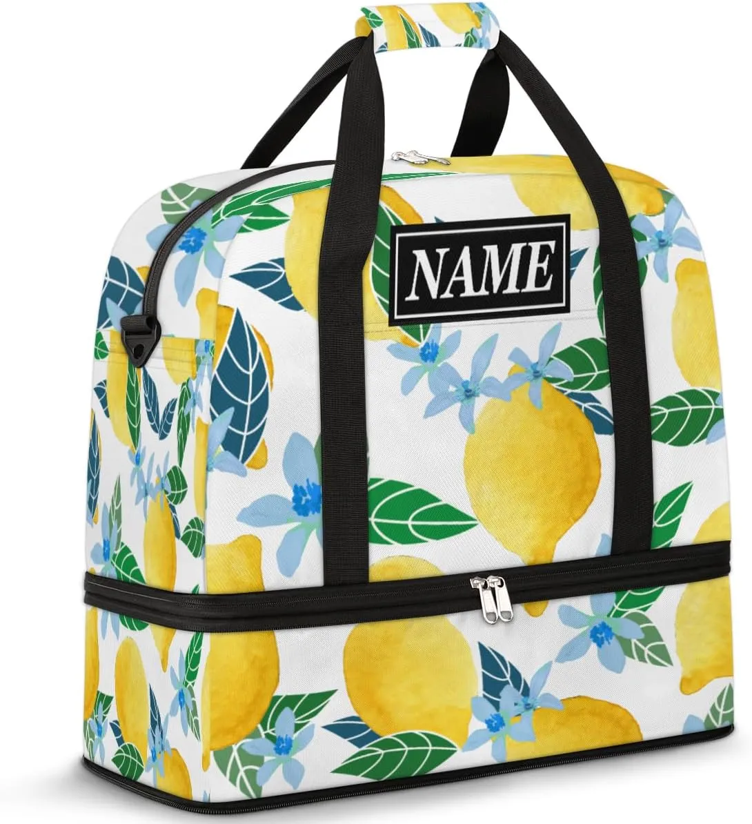Customize Personalized Travel Duffel Bag Fruit Lemon Lime Flower Sport Gym Bag for Woman Man,Waterproof Foldable Weekend Overnight Bag for Yoga Workout Training with Shoe Compartment