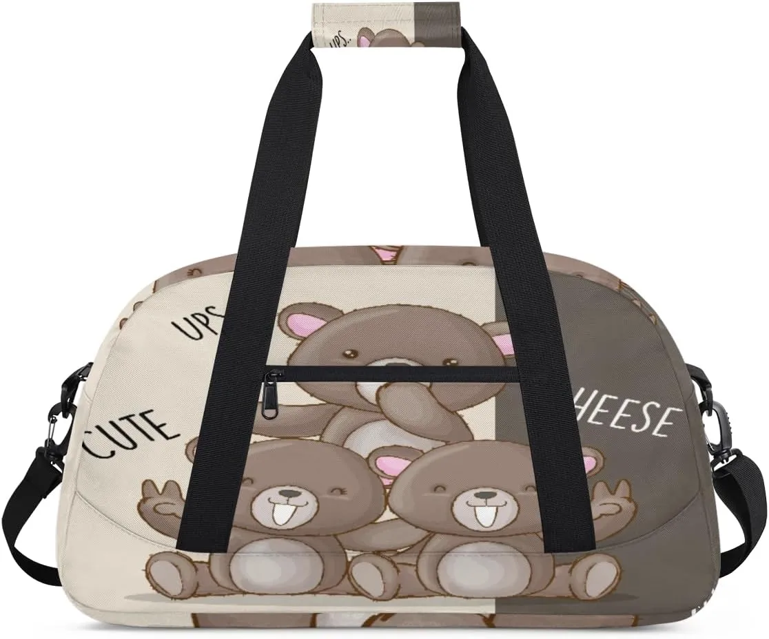 Cute Bear Gym Duffel Bag for Men Women Cartoon Bear Sports Tote Bag with Adjustable Shoulder Strap for Dance Gymnastics Traveling Outdoor Camping Overnight Stay