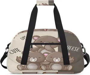 Cute Bear Gym Duffel Bag for Men Women Cartoon Bear Sports Tote Bag with Adjustable Shoulder Strap for Dance Gymnastics Traveling Outdoor Camping Overnight Stay