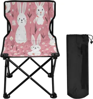 Cute Bunny Portable Outdoor Folding Chair Anti-Slip Padded Oxford Cloth Stool Camping Chair Small for Beach Hiking Fishing Gardening Quad Camp Chair