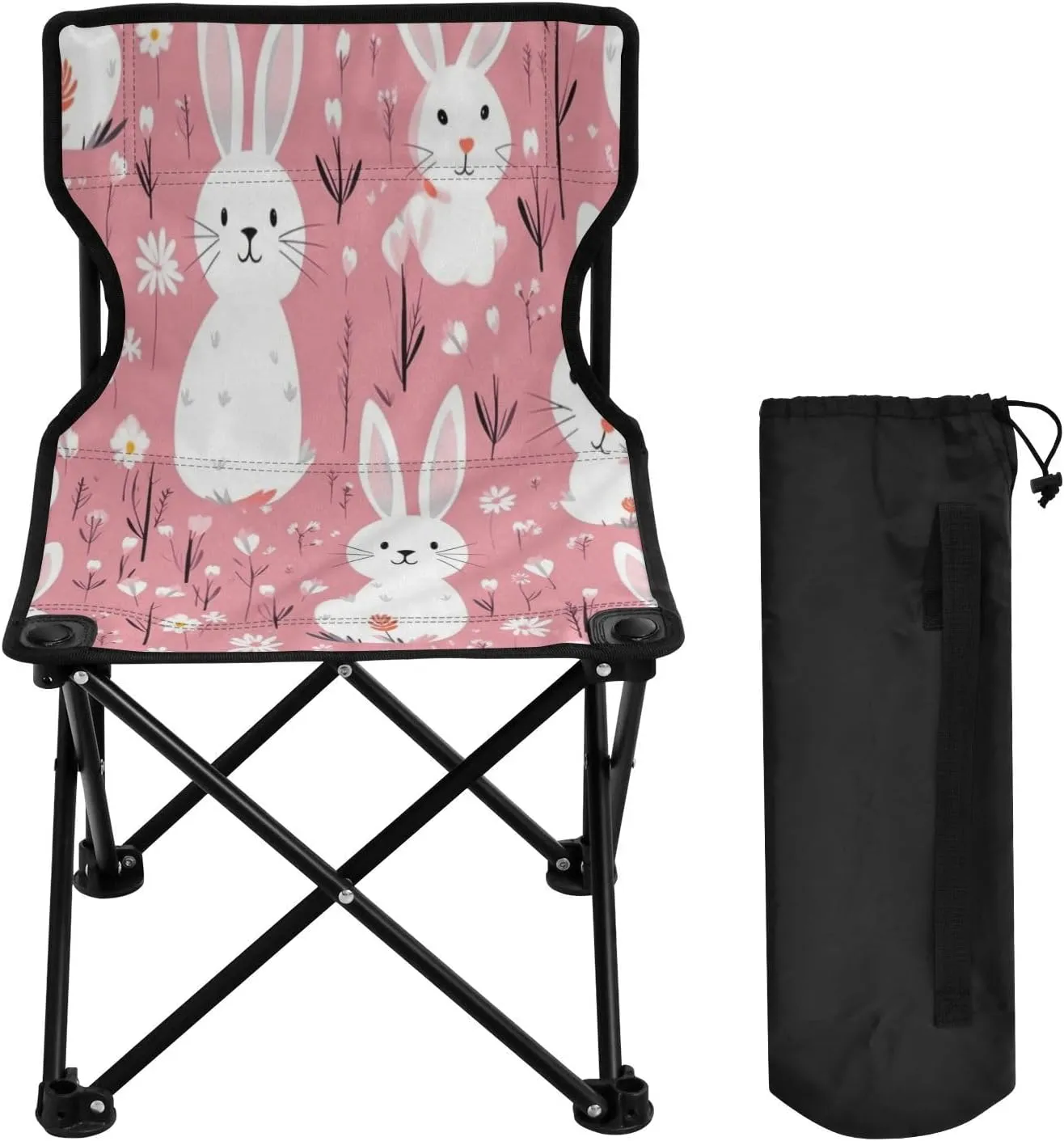Cute Bunny Portable Outdoor Folding Chair Anti-Slip Padded Oxford Cloth Stool Camping Chair Small for Beach Hiking Fishing Gardening Quad Camp Chair