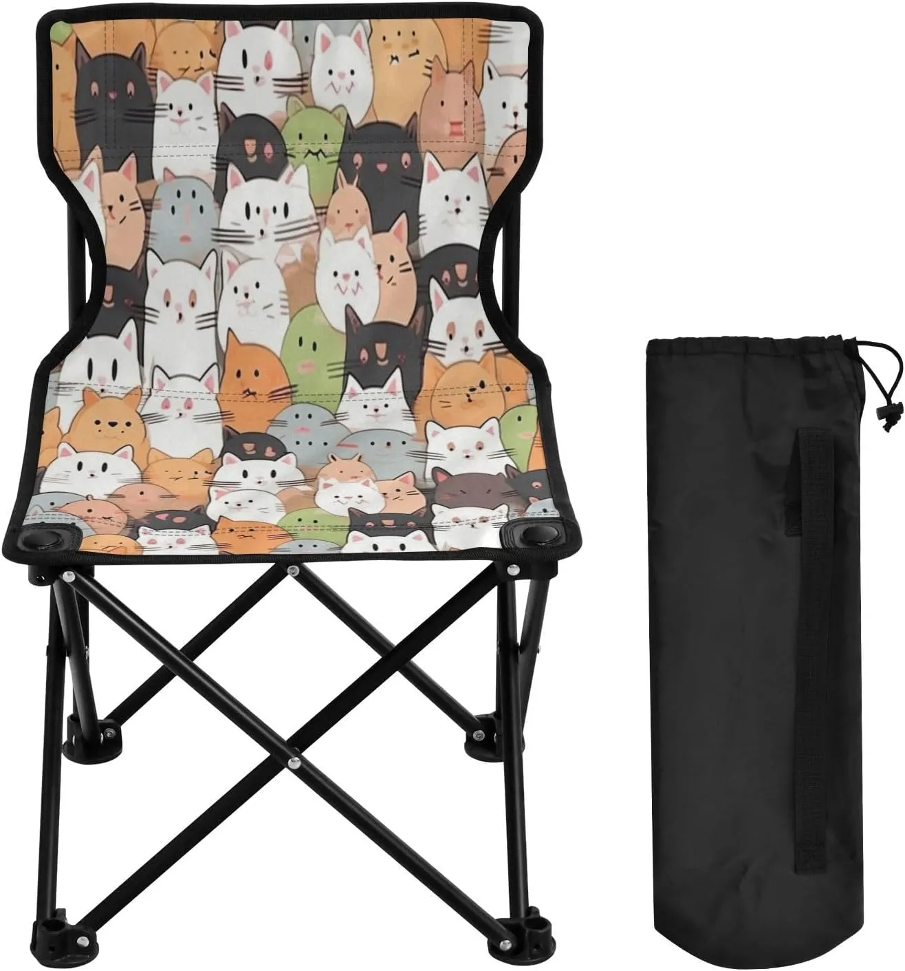 Cute Cat Portable Outdoor Folding Chair Anti-Slip Padded Oxford Cloth Stool Camping Chair Small for Beach Hiking Fishing Gardening Quad Camp Chair