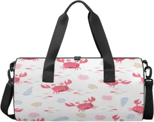 Cute Crab Sports Gym Bag Shells Fishes Shoulder Travel Bag for Men Women Swim Sports Camping Weekend Overnight Tote Bag Lightweight Easy