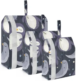 Cute Penguins Travel Storage Bag with Lanyard - Portable Lightweight Classified Storage Bag with Zipper, Dust and Waterproof Travel Packing Cube for Suitcase,3 Pieces
