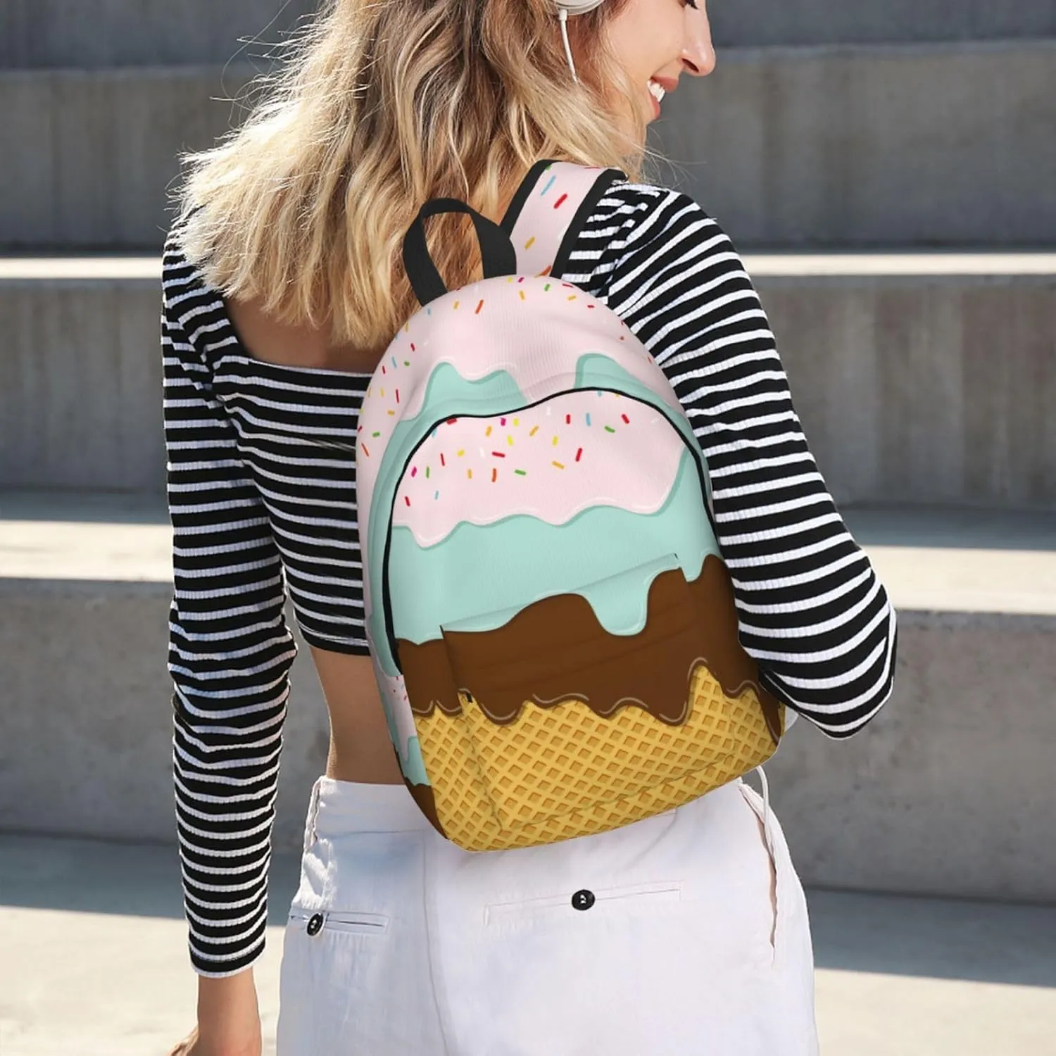 Cute Sweet Waffle Kawaii Girl Backpack for Girls Boys Women Lightweight Canvas Bookbag Casual Daypack for Travel Outdoor Camping, 15 Inch
