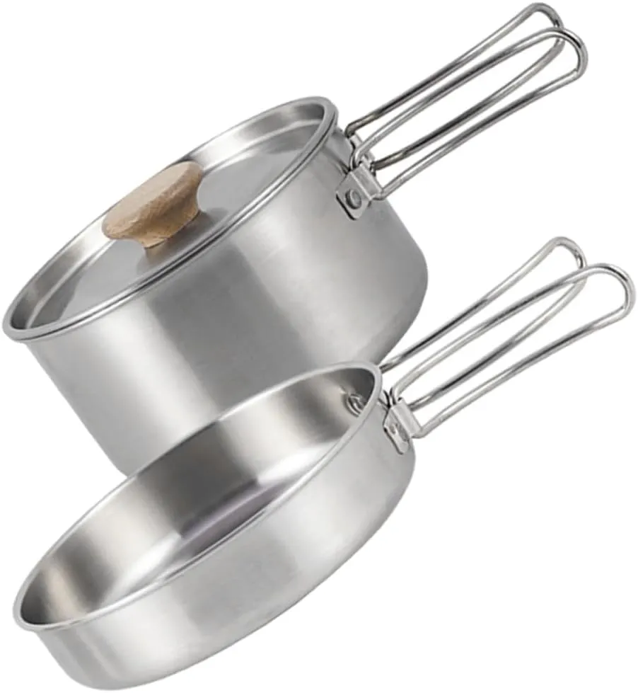 Daily Use Camping Pot Stove Cooking Pan Folding Handle Outdoor Pan Set