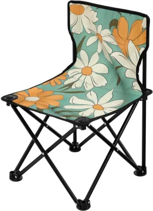 Daisies Orange Portable Outdoor Folding Chair Anti-Slip Padded Oxford Cloth Stool Camping Chair Small for Beach Hiking Fishing Gardening Quad Camp Chair