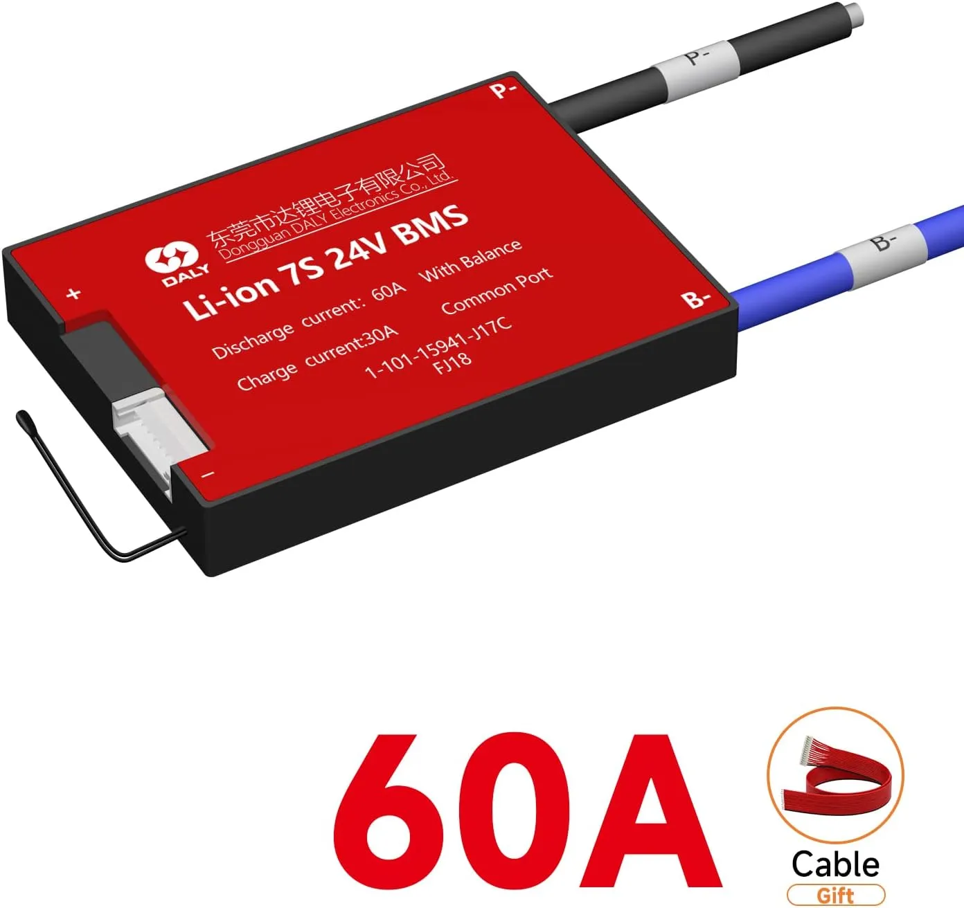 DALY 24V BMS li-ion 7S 60A with Balance Wire and Temperature Sensor for Rated 3.7V Lithium Battery Power Bank Short Circuit Protection（Standard BMS,60A）