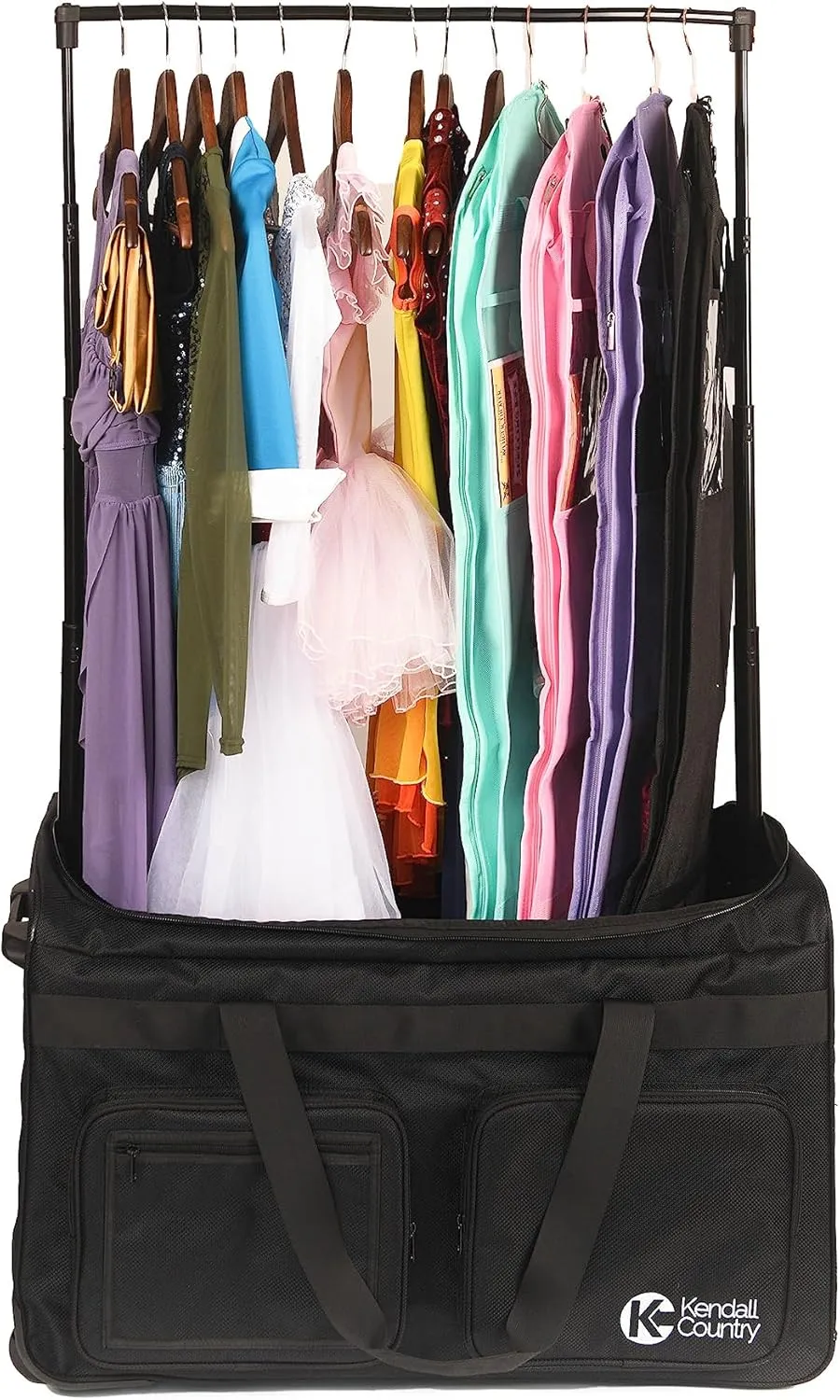 Dance Bag with Garment Rack – Collapsible Costume Rolling Duffel Bag with Wheels for Competition, Shows, Performances, Travel and More Extra Large, 30 inch Luggage, Raven Black