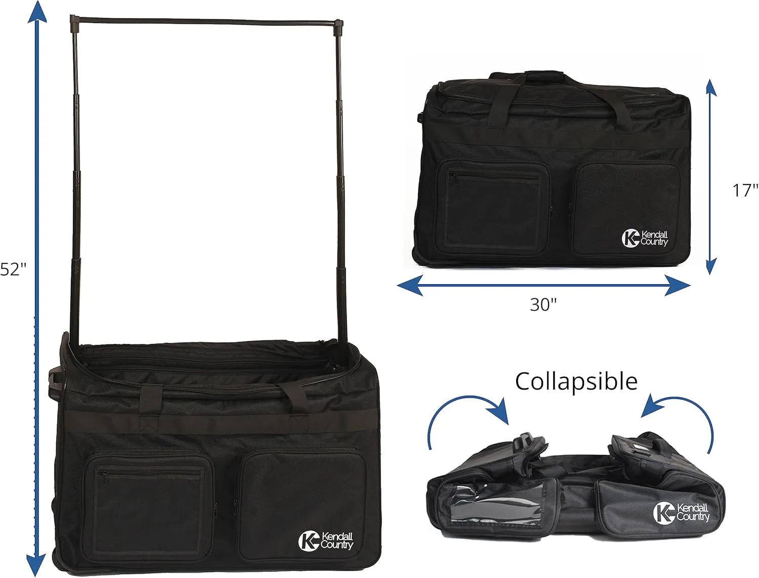 Dance Bag with Garment Rack – Collapsible Costume Rolling Duffel Bag with Wheels for Competition, Shows, Performances, Travel and More Extra Large, 30 inch Luggage, Raven Black