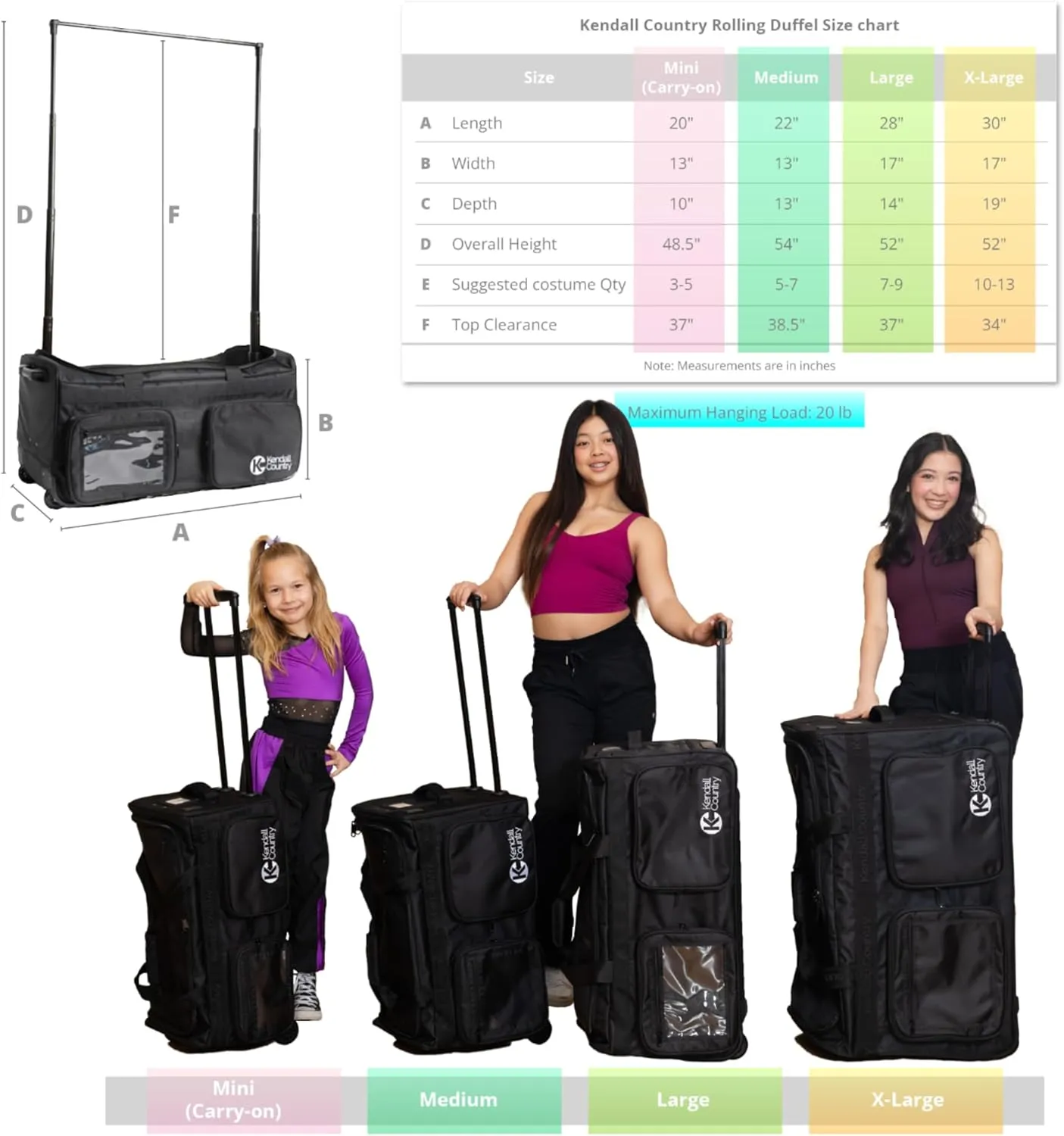 Dance Bag with Garment Rack – Collapsible Costume Rolling Duffel Bag with Wheels for Competition, Shows, Performances, Travel and More (Raven Black, 28-inch)