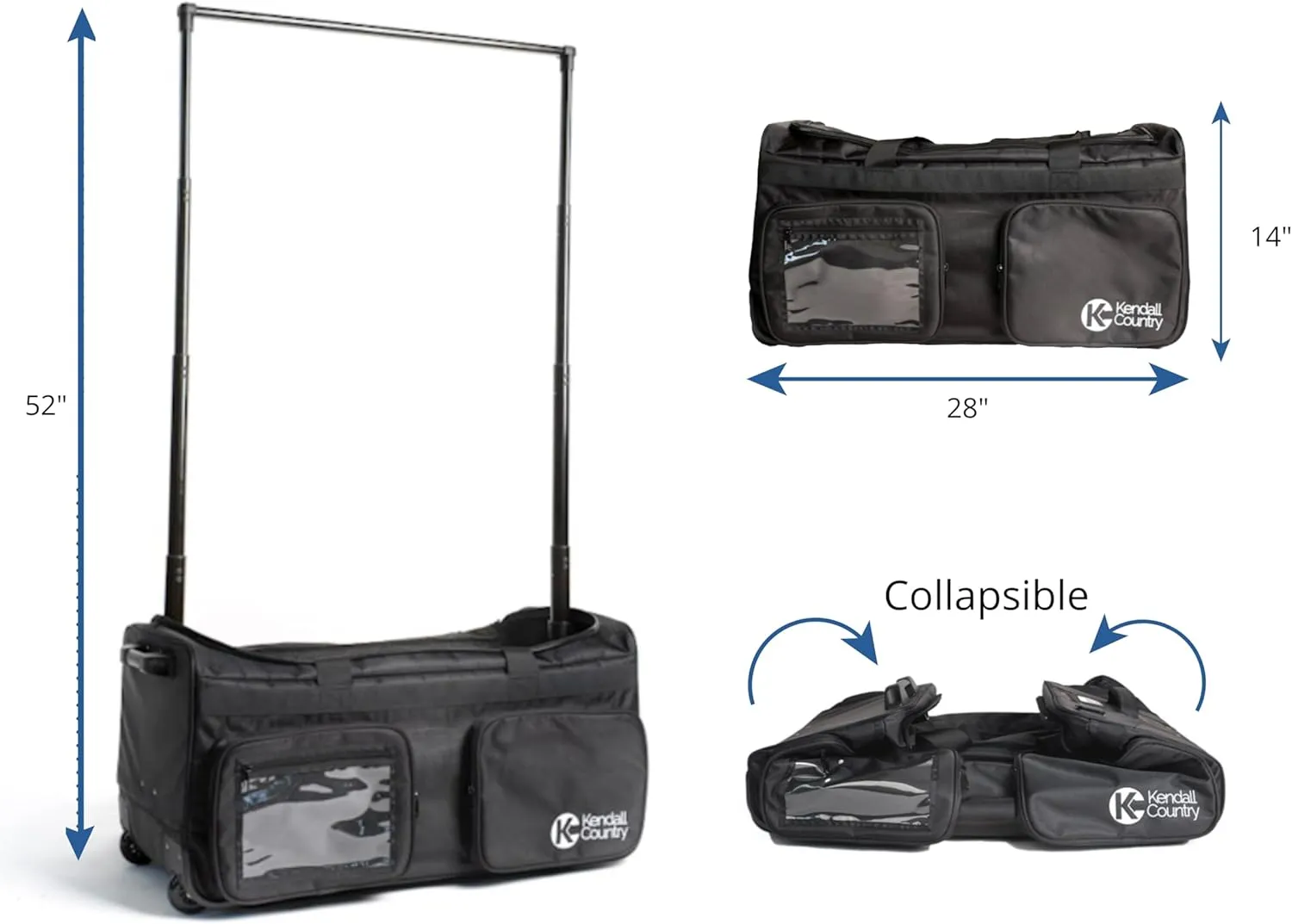 Dance Bag with Garment Rack – Collapsible Costume Rolling Duffel Bag with Wheels for Competition, Shows, Performances, Travel and More (Raven Black, 28-inch)