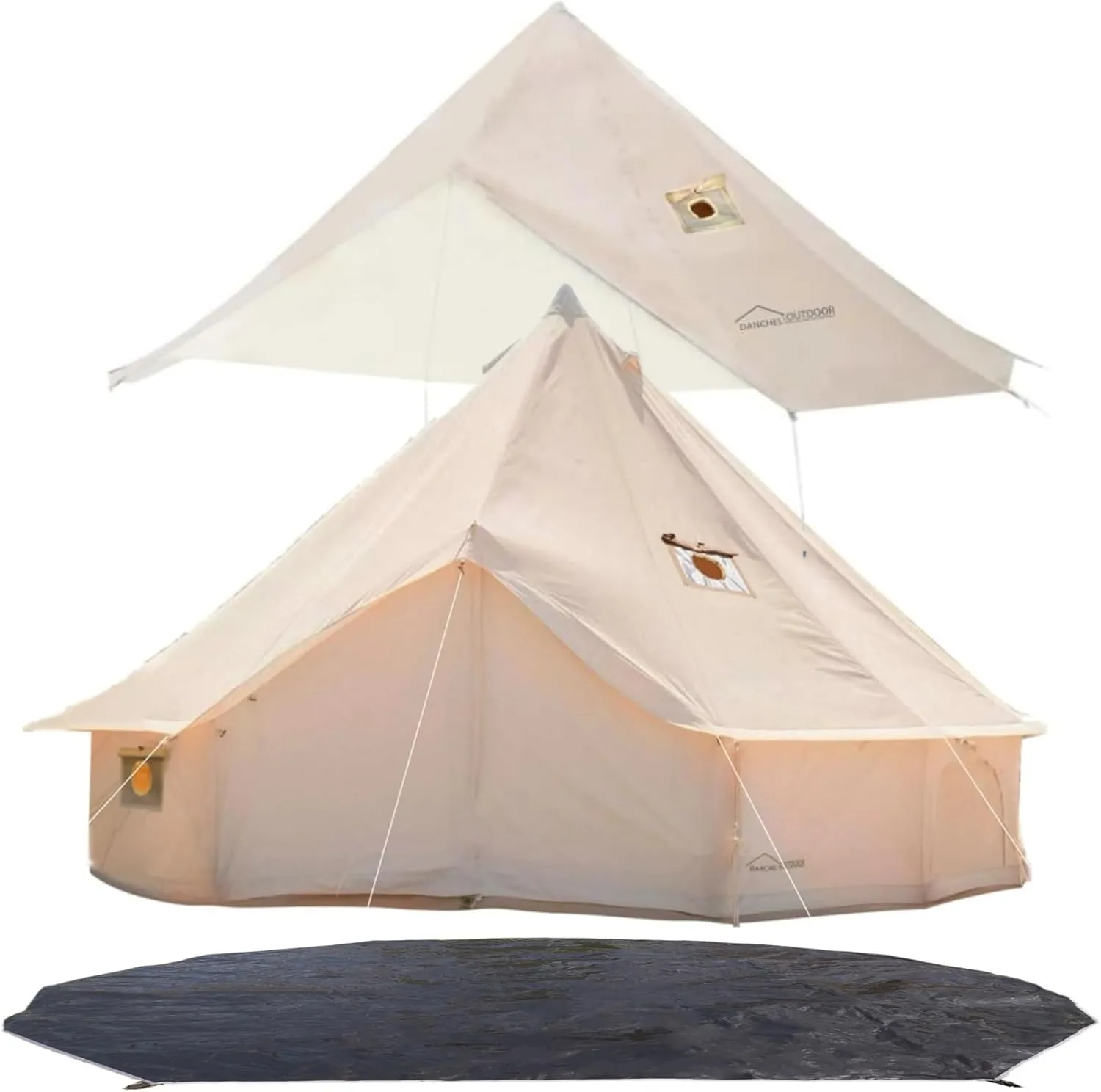DANCHEL OUTDOOR 4 Season Canvas Bell Tent with Rain Fly Stove Jack, Footprint for 6 Person Family Camping Yurts Glamping, 5m/16.4ft