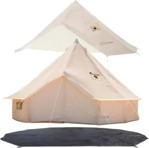 DANCHEL OUTDOOR 4 Season Canvas Bell Tent with Rain Fly Stove Jack, Footprint for 6 Person Family Camping Yurts Glamping, 5m/16.4ft