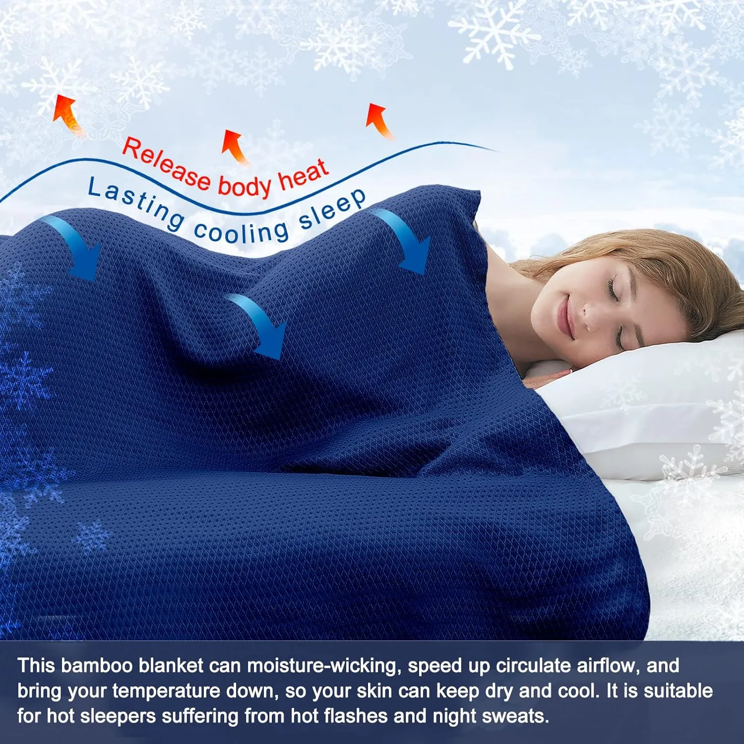 DANGTOP Cooling Blankets, 100% Rayon Derived from Bamboo, Absorbs Body Heat to Keep Cool on Warm Night, Ultra-Cool Lightweight Blanket(79x91 inches, Navy Blue)
