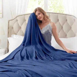 DANGTOP Cooling Blankets, 100% Rayon Derived from Bamboo, Absorbs Body Heat to Keep Cool on Warm Night, Ultra-Cool Lightweight Blanket(79x91 inches, Navy Blue)