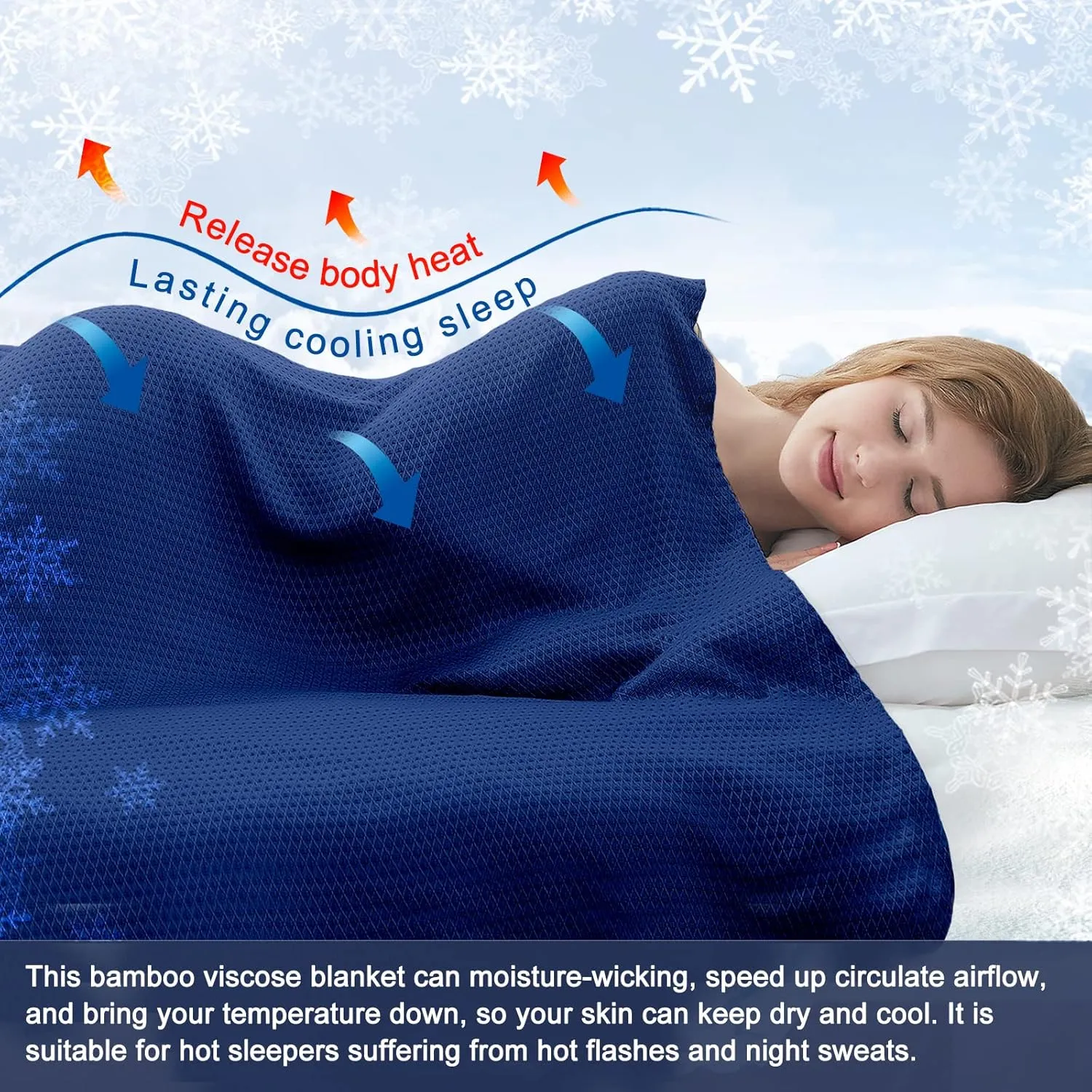 DANGTOP Cooling Blankets, 100% Rayon Derived from Bamboo, Absorbs Body Heat to Keep Cool on Warm Night, Ultra-Cool Lightweight Blanket(90x90 inches, Navy Blue)