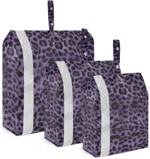 Dark Purple Leopard Print Travel Storage Bag with Lanyard - Portable Lightweight Classified Storage Bag with Zipper, Dust and Waterproof Travel Packing Cube for Suitcase,3 Pieces